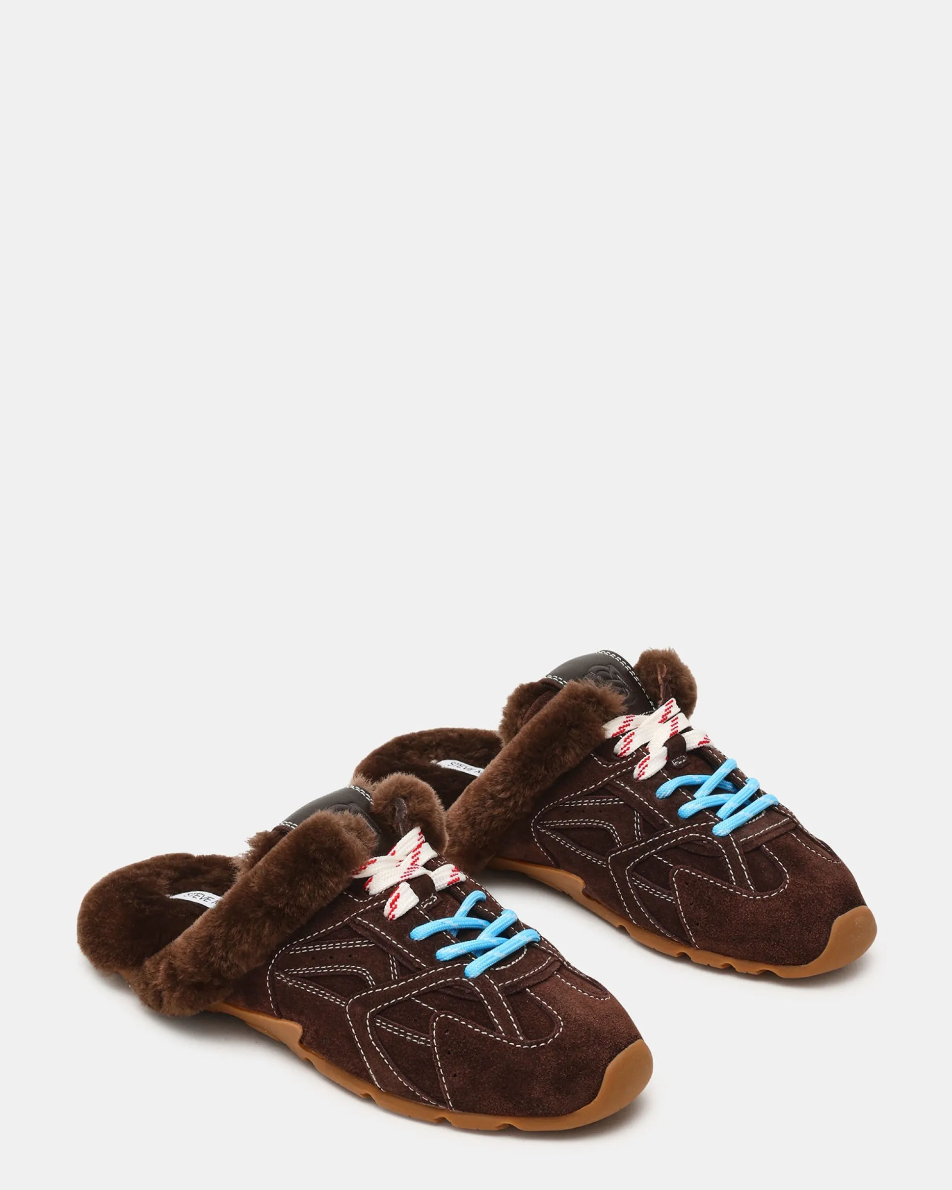 Aziel Mule Faux Fur Chocolate Brown Suede