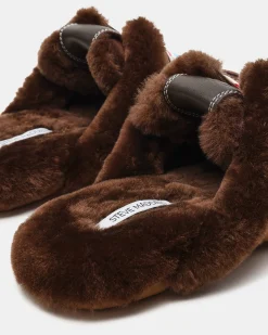 Aziel Mule Faux Fur Chocolate Brown Suede