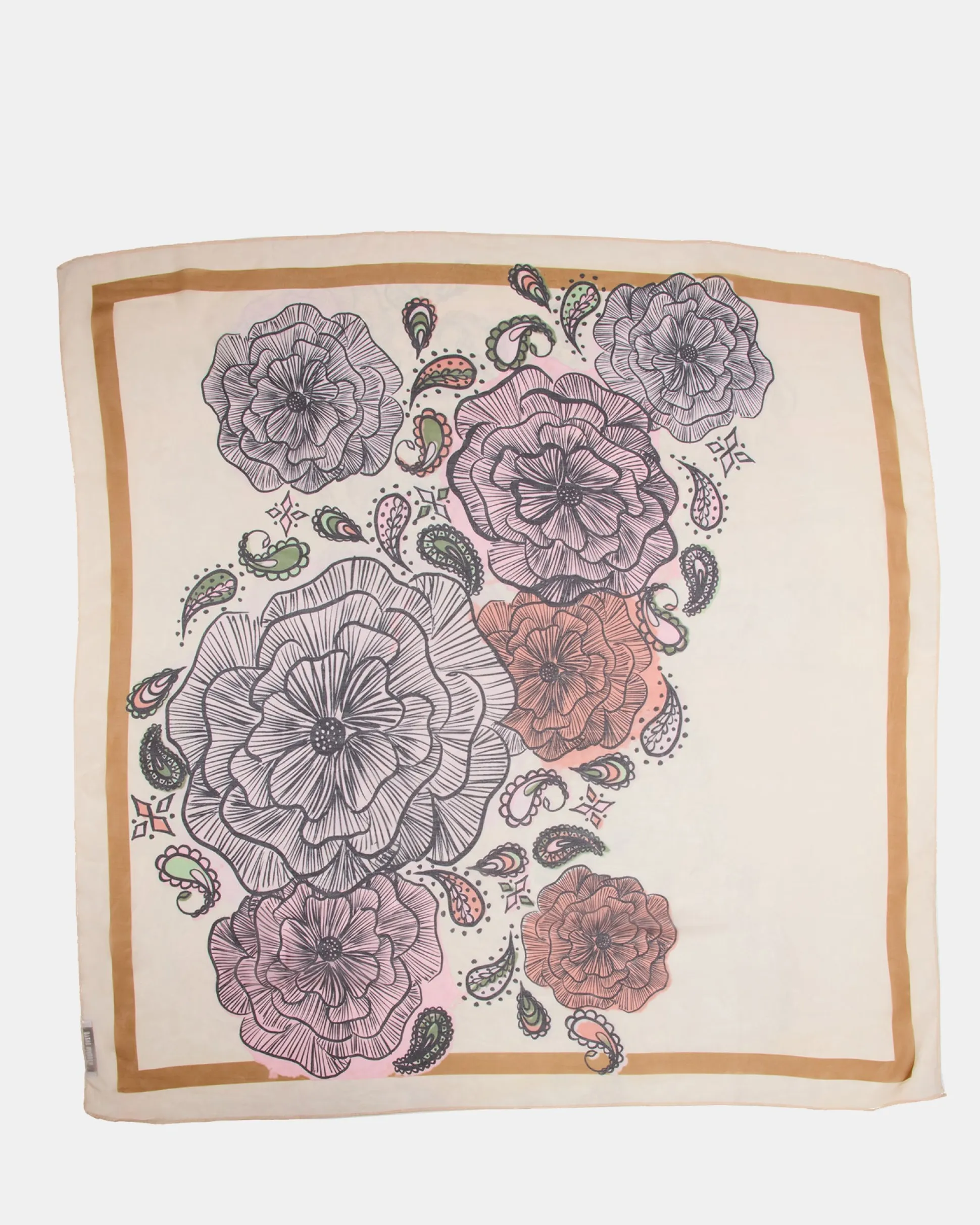Boho Floral Square Scarf Ivory