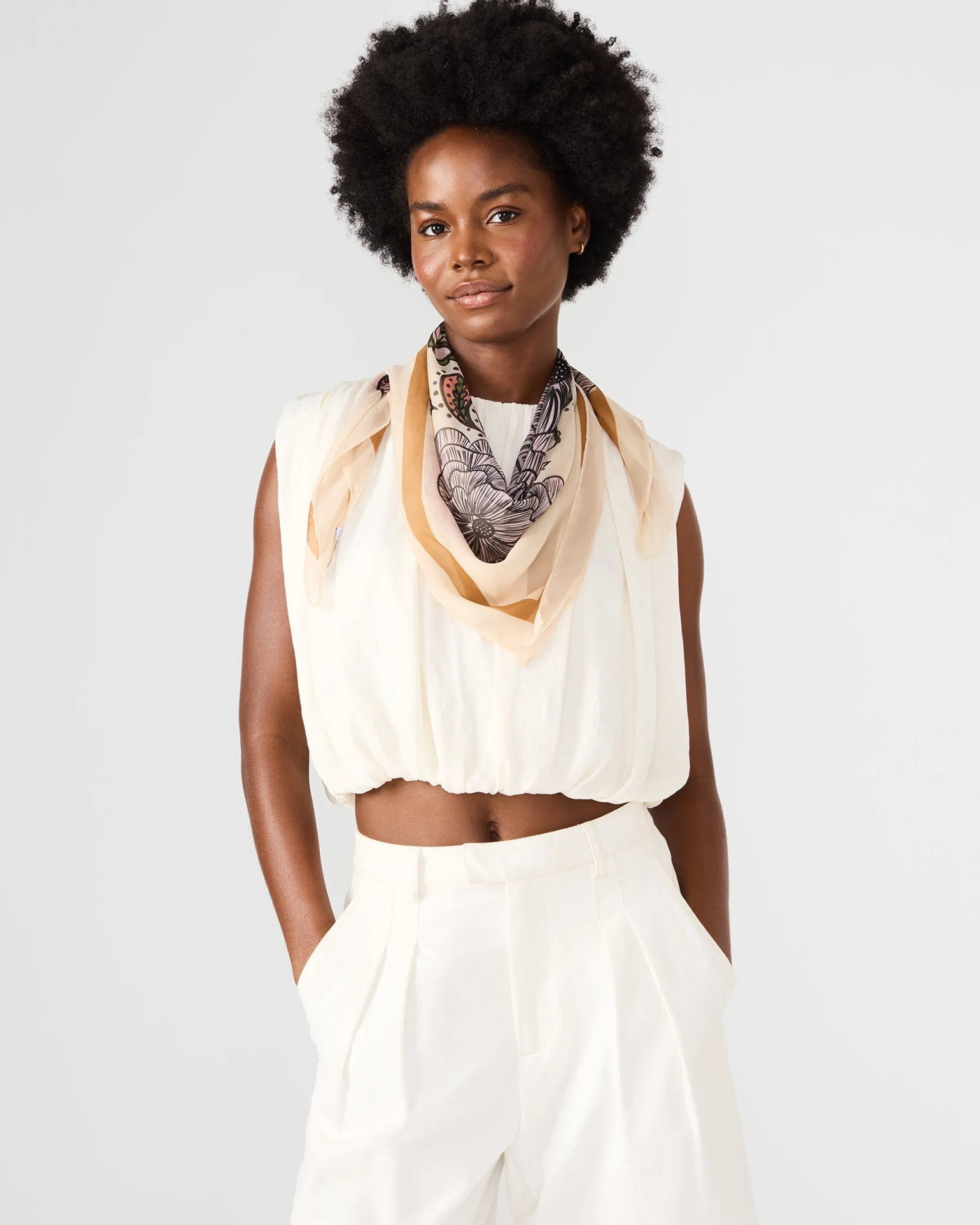 Boho Floral Square Scarf Ivory