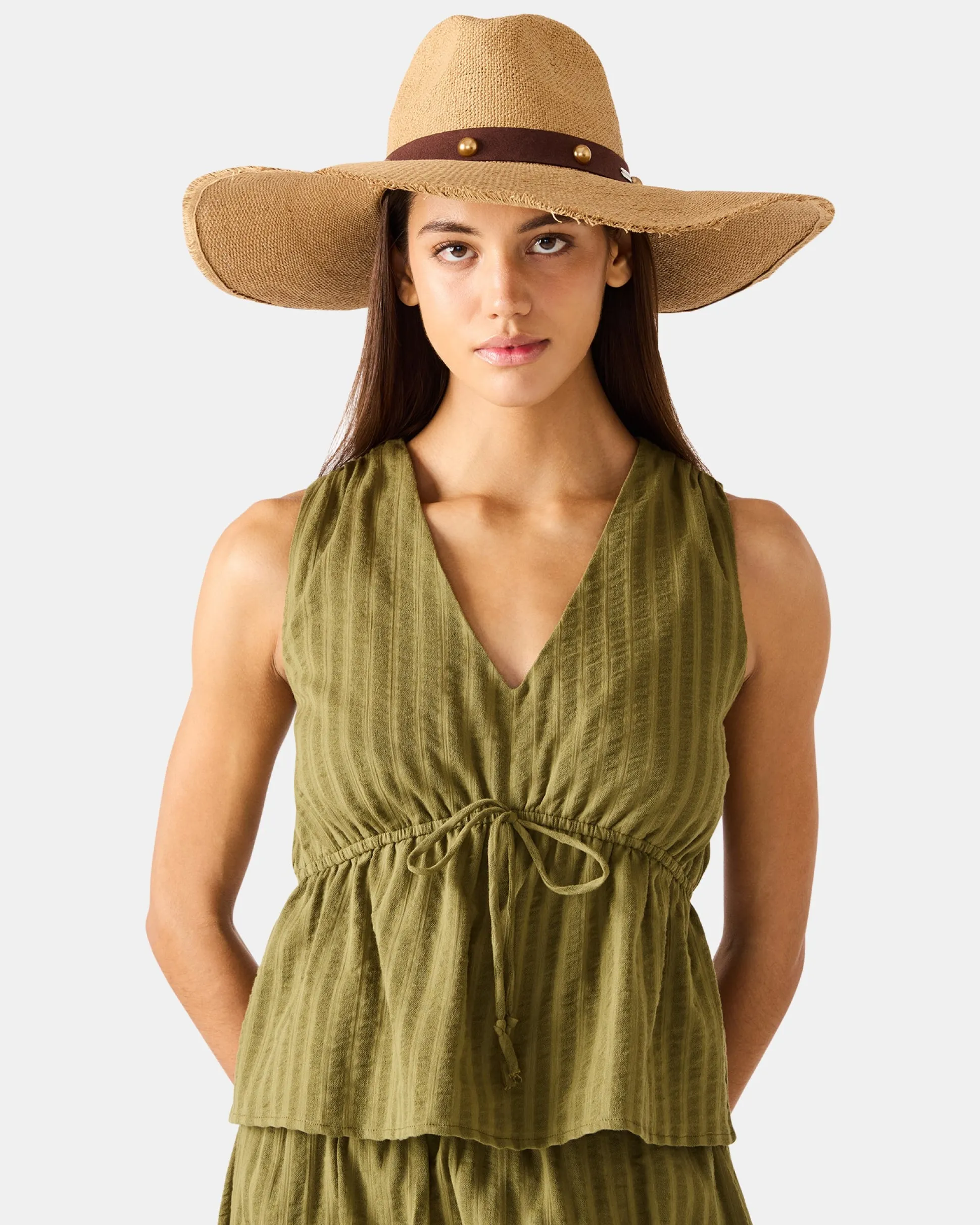 Boho Glam Studs Straw Hat Tan