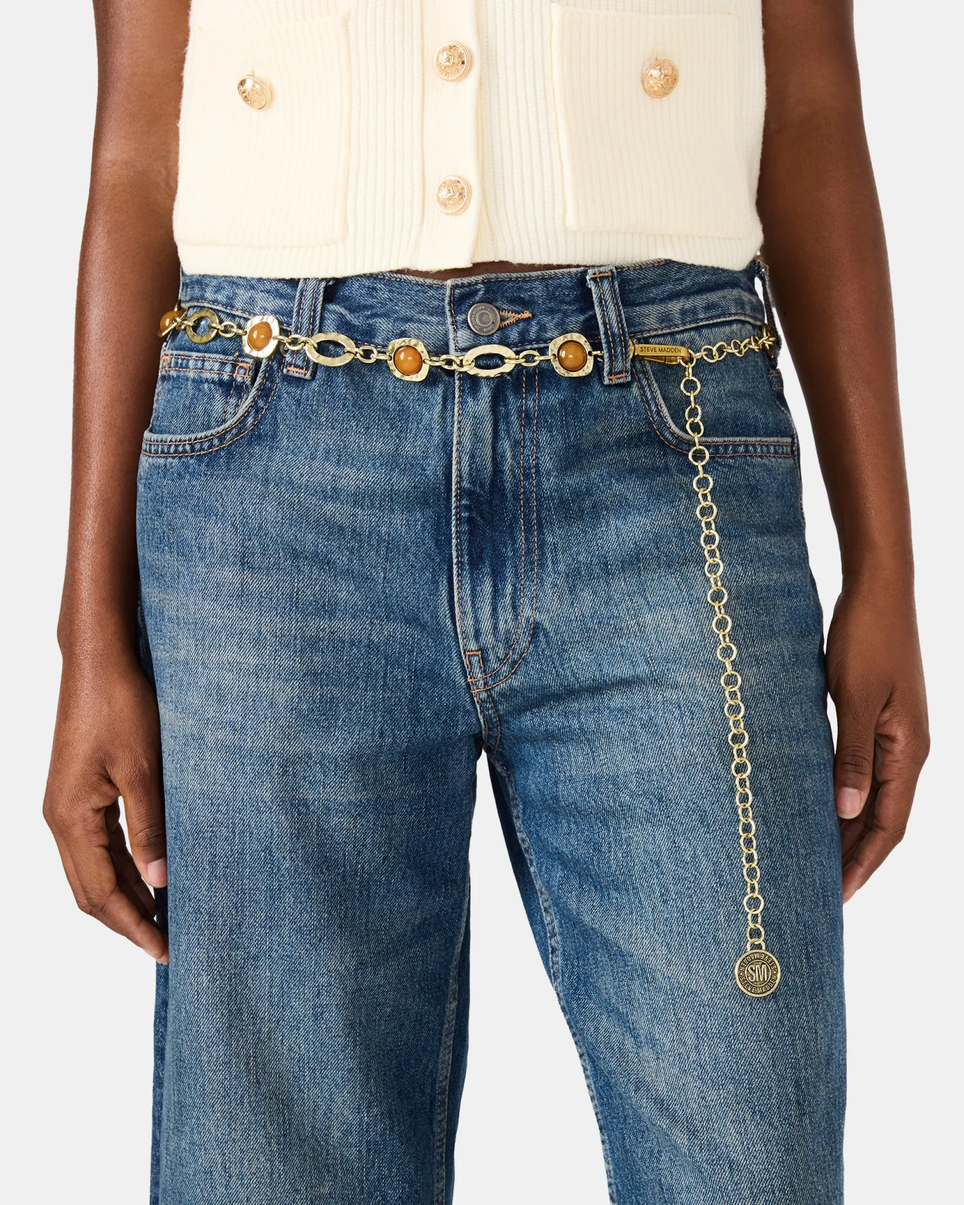 Colored Stone Chain Belt Gold