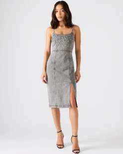 Embellished Giselle Denim Dress Fog