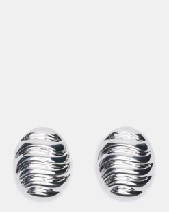 Grooved Circular Stud Earrings Silver