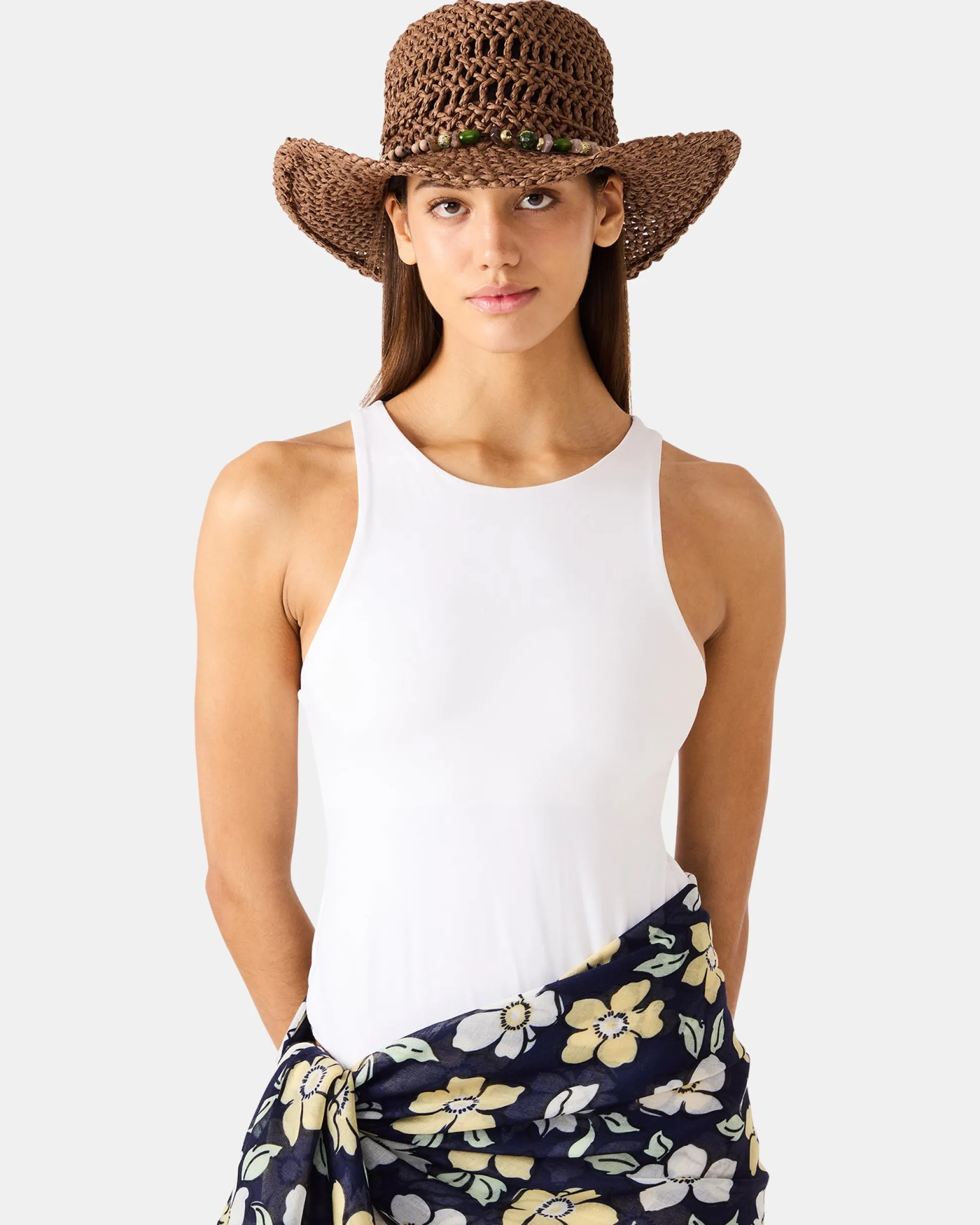 Lei Beaded Trim Western Hat Chocolate