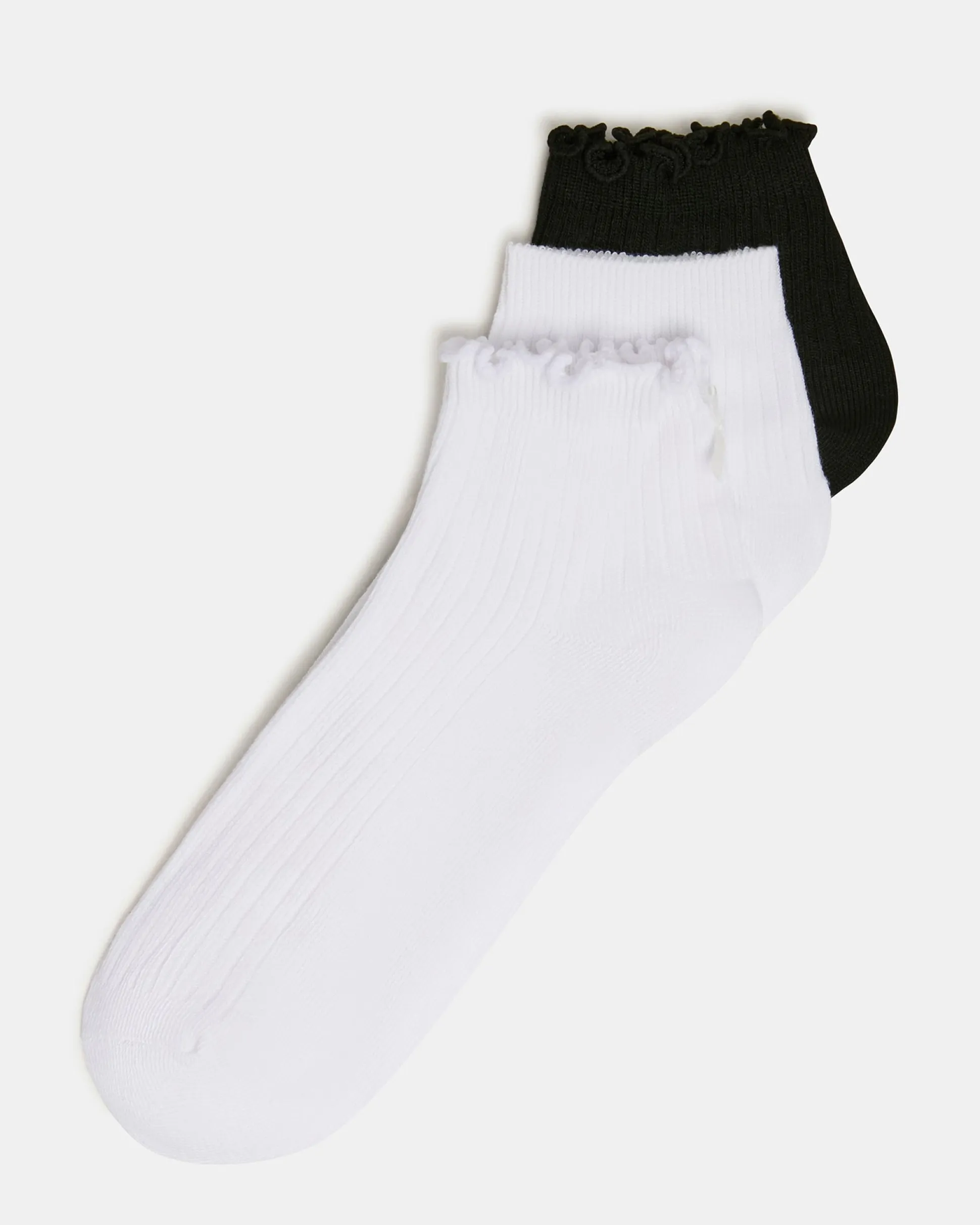 3 Pack Emma Lettuce Edge Socks White/black