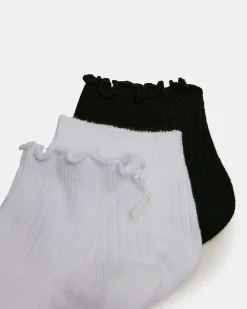 3 Pack Emma Lettuce Edge Socks White/black
