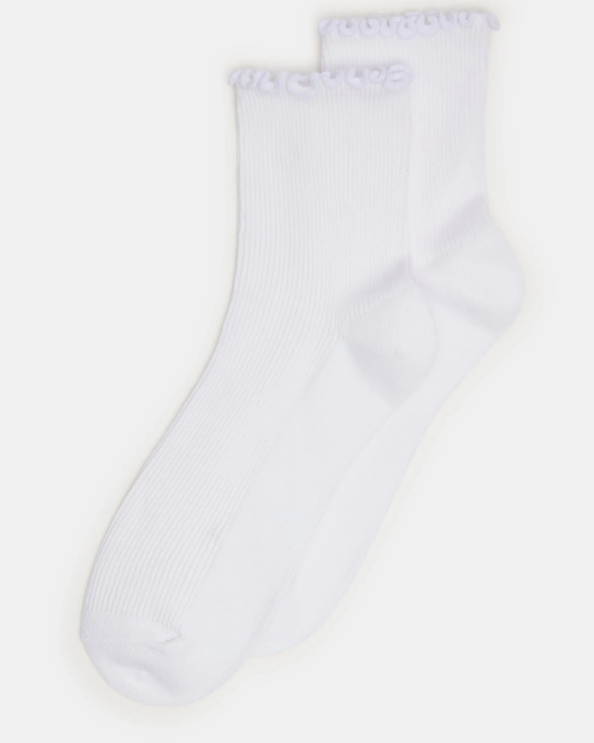 2 Pack Lettuce Edge Rib Anklet Socks White
