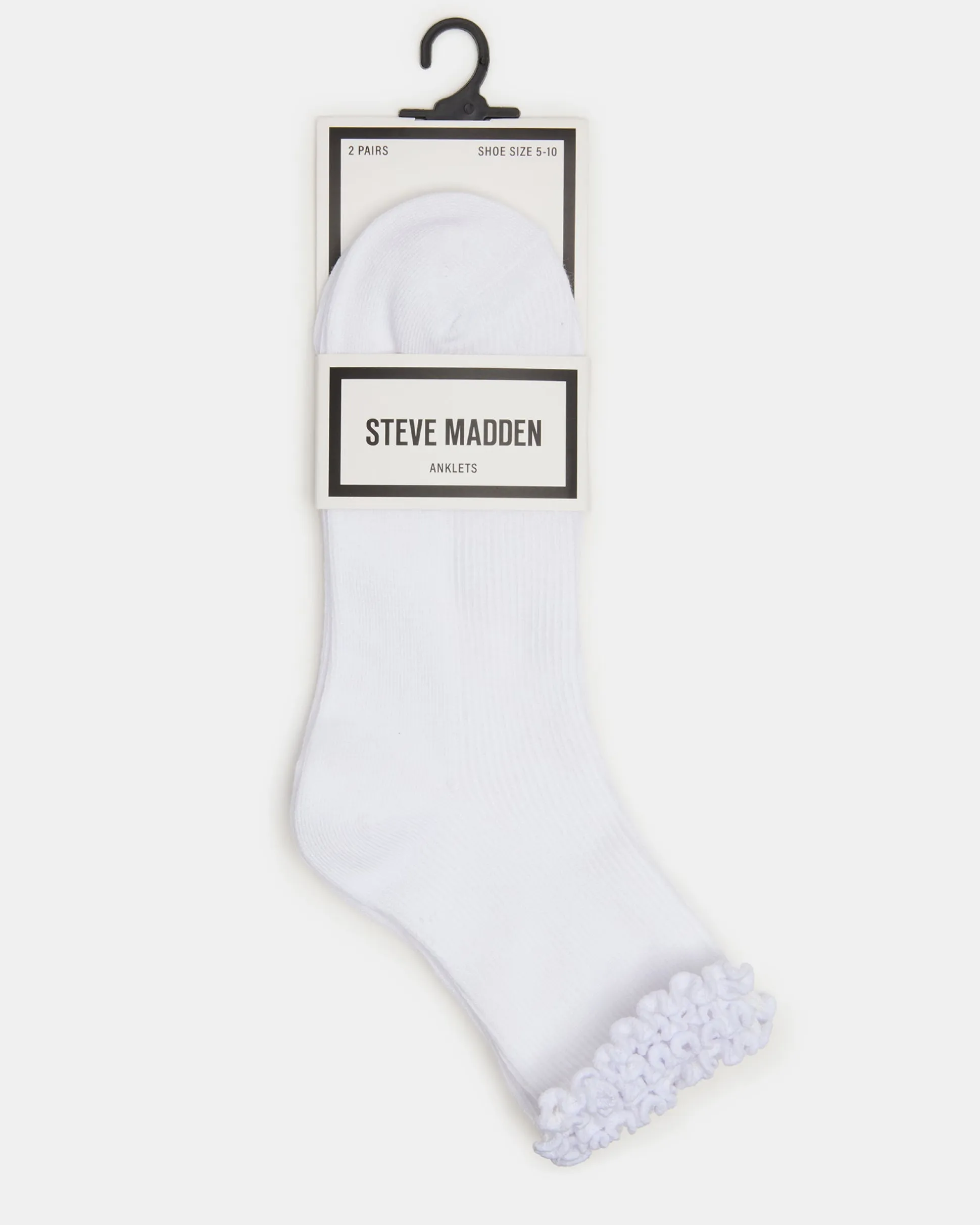2 Pack Lettuce Edge Rib Anklet Socks White