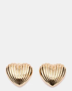 Ribbed Heart Earrings Gold