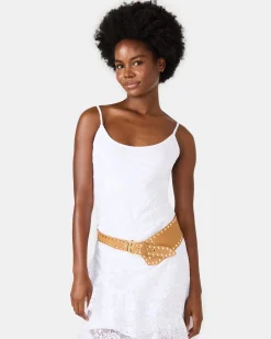 Studded Wide Waist Belt Brown