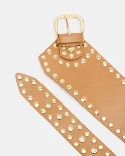 Studded Wide Waist Belt Brown